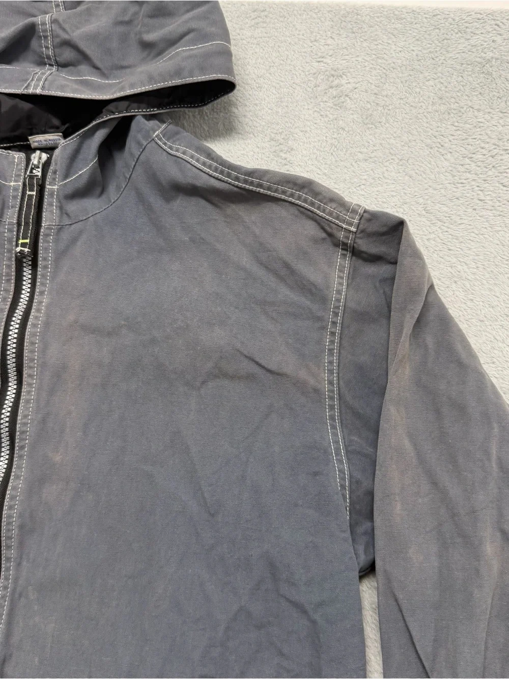 Vtg Gray Faded Hooded Jacket Gorpcore Workwear Utility Zip Russia Made Men’s L